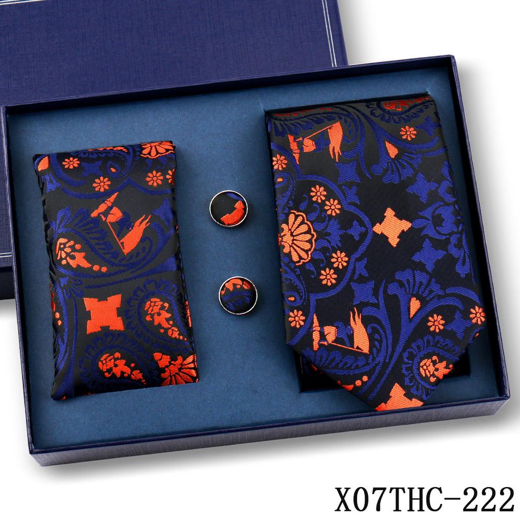 Tie Square Cufflinks 3-Piece Suit Retro Striped Hand Tie High-End Gift Box Set