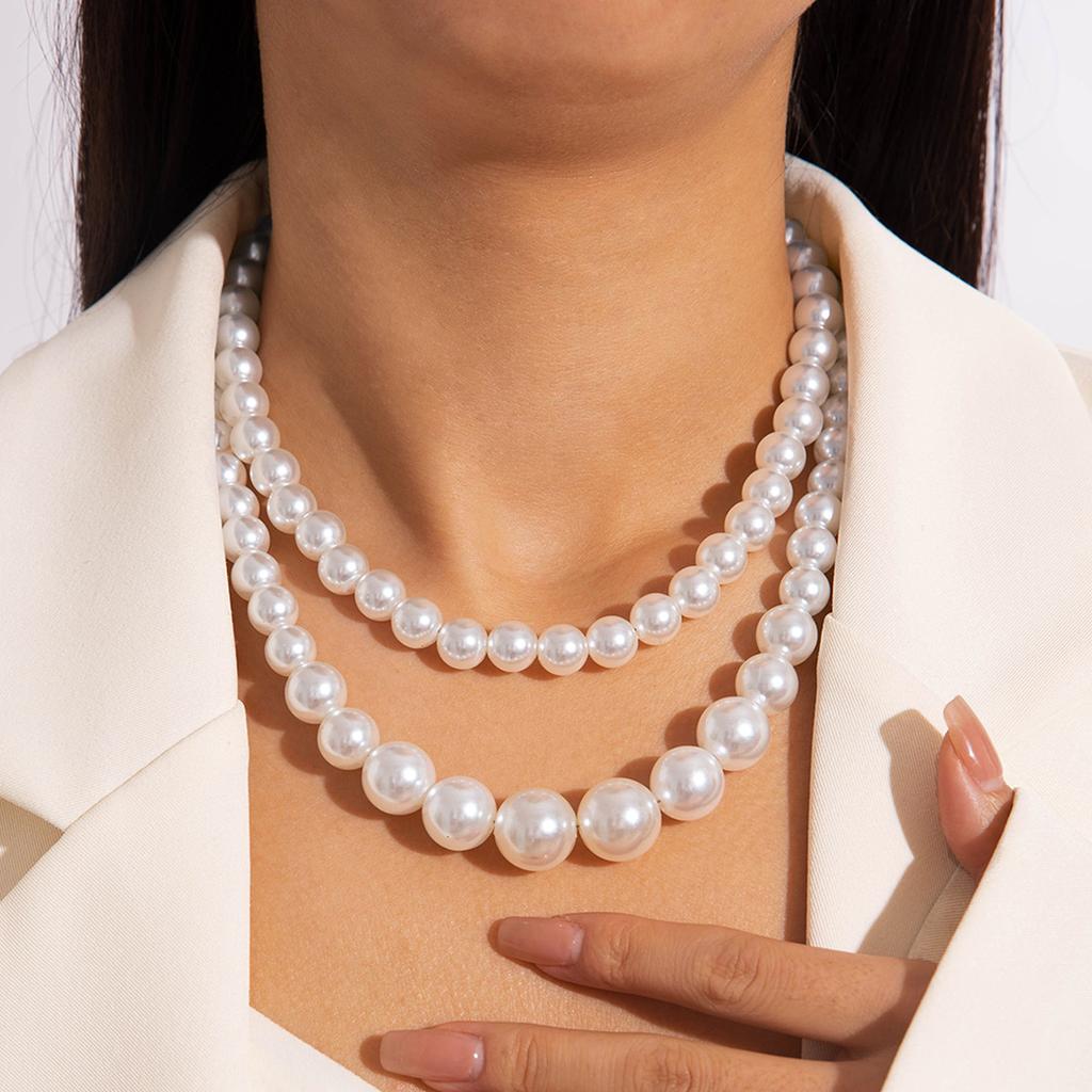 New Retro Collarbone Pearl Necklace Temperament Beaded Style Double-layer Exaggerated Necklace Set