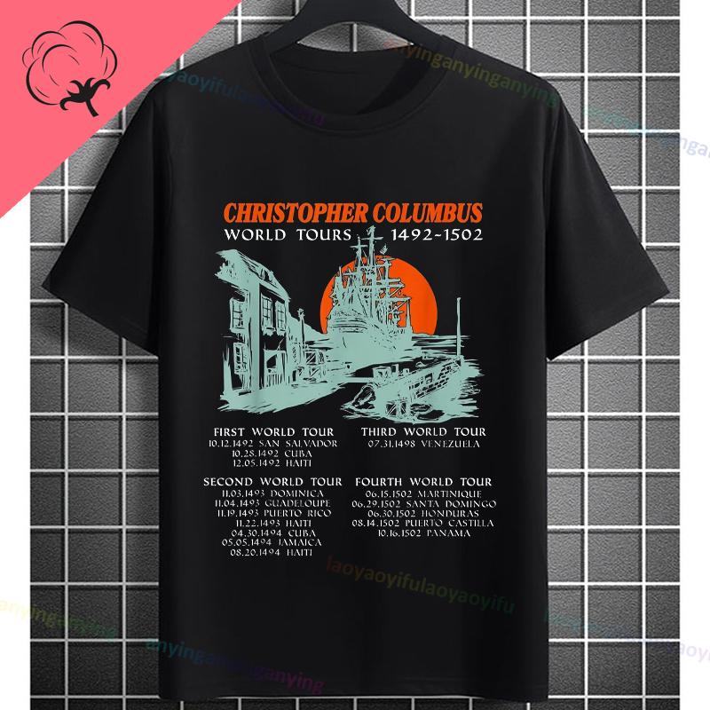 Funny Historical Columbus Voyage Graphic Tshirt Pure Cotton Short Sleeve Crewneck Tee for History Buffs Everyday Casual Wear
