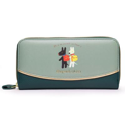 Gaspard and Lisa Women's Long Wallet with Round Zipper, Picture Book Design, Popular Character Design, Large Capacity, Easy To Use, Green
