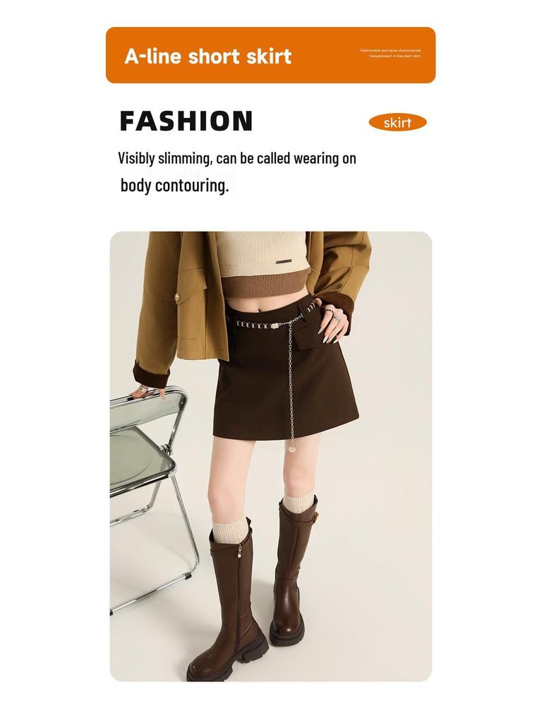 Women's 2026 Retro Plaid Woolen Chain High-Waist Bodycon A-line Skirt