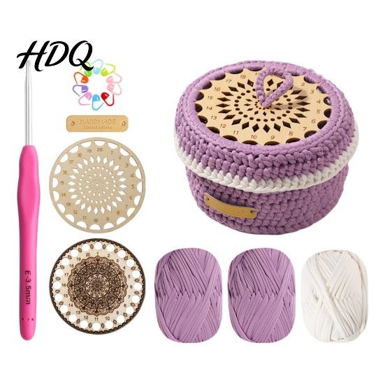 Storage Basket Craft DIY Crochet Kit Handmade Woven Making Set with Kit Yarn & Hook Knitting Desk Organizer for Beginner