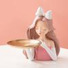 Cute Girl Key Holder Figurine Entrance Crafts Resin Table Sculpture Candy Sundries Household Supplies for Office Coffee Shop