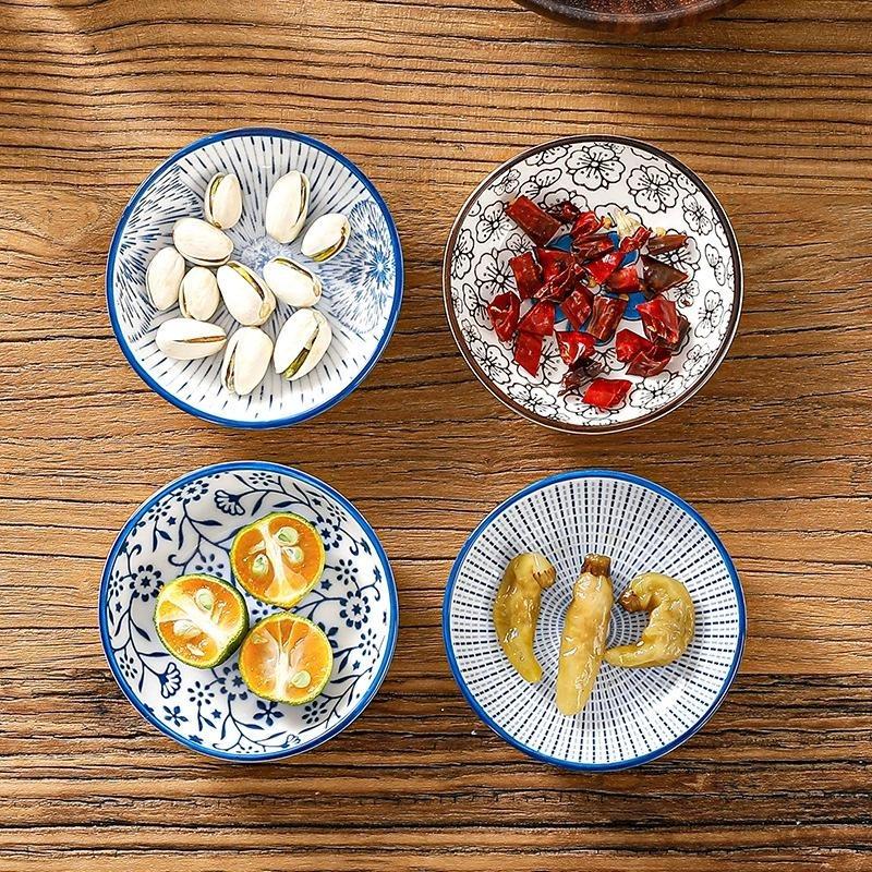 1/6pcs Japanese Style Mini Ceramic Plate Soy Sauce and Vinegar Dipping Plate Snack Plate Family Desktop Fruit Dessert Plate