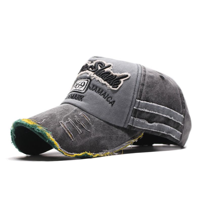 European and American style baseball cap, embroidered letter curved hat, hole-washed cap, summer sun protection