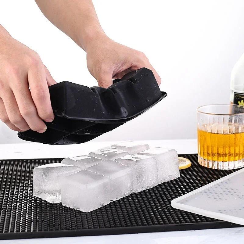 Big Square Ice Cube Tray 4/6/8 Grid Food Grade Silicone Ice Mold with Ice Tongs Stackable for Whiskey Cocktail Bar Pub DIY Maker