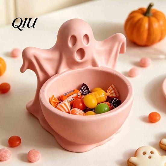 3D Printed Home Decor Ghost Candy Bowl for Halloween Party Decorations, Multi-functional Desktop Storage Small Container Trinkets Organizer & Sweets,