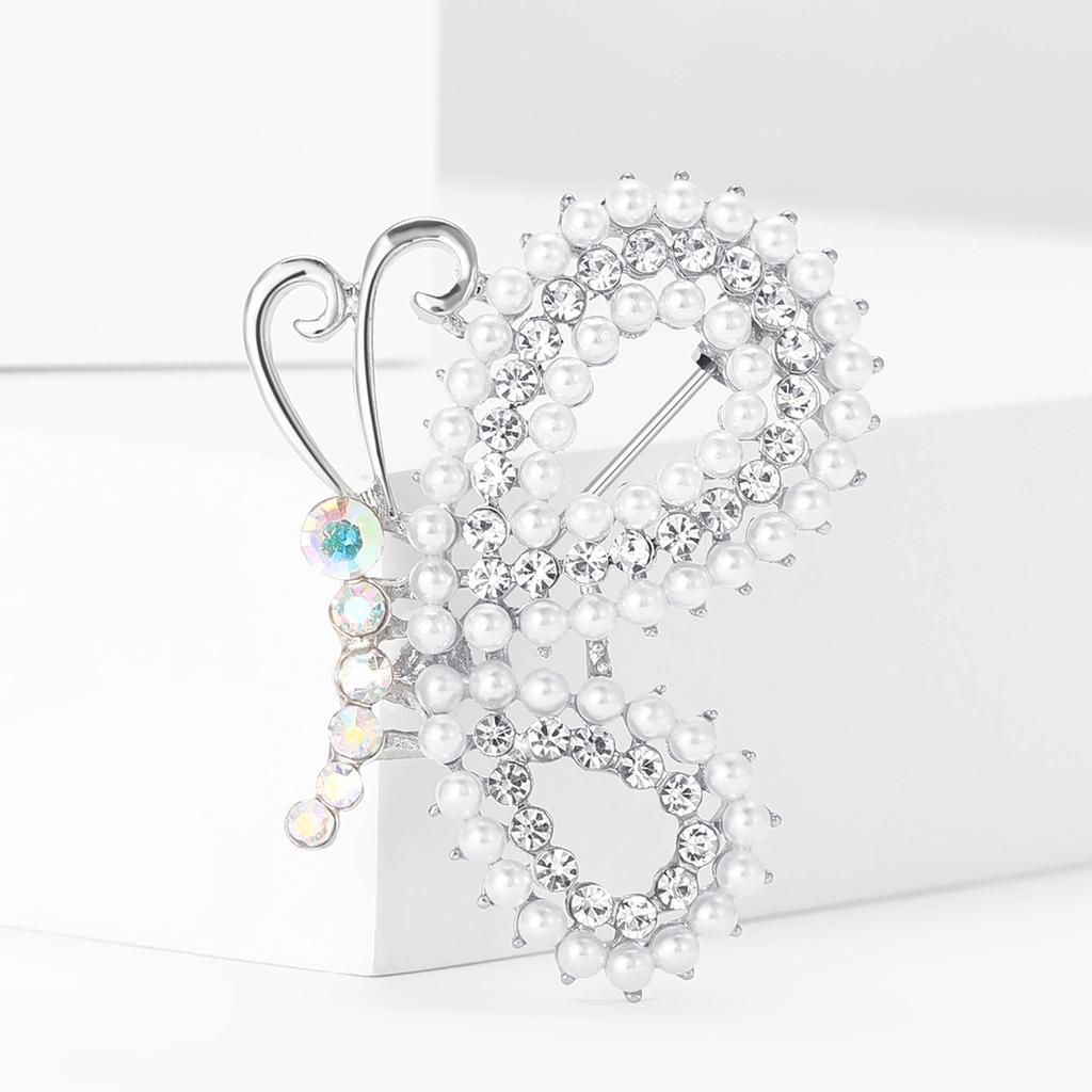 Luxury Rhinestone Butterfly Brooches for Women Unisex Pearl Insect Pins Event Party Gift Backpack Decoration Clothes Accessories
