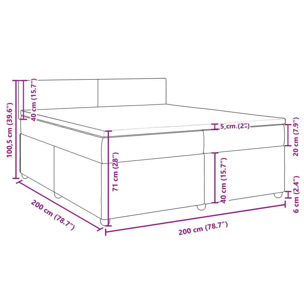 Box Spring Bed with Mattress Dark Brown 200x200 Cm Fabric