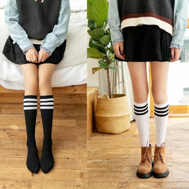 Solid Knee Length Socks Women's Striped Lolita Warm Hip-hop Sports Socks Harajuku Socks JK White Sock