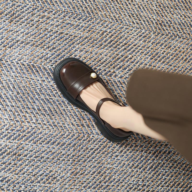 Mary Jane women's shoes 2025 spring new French sweet cool style retro single shoes pearl thick heel light sole small leather shoes women