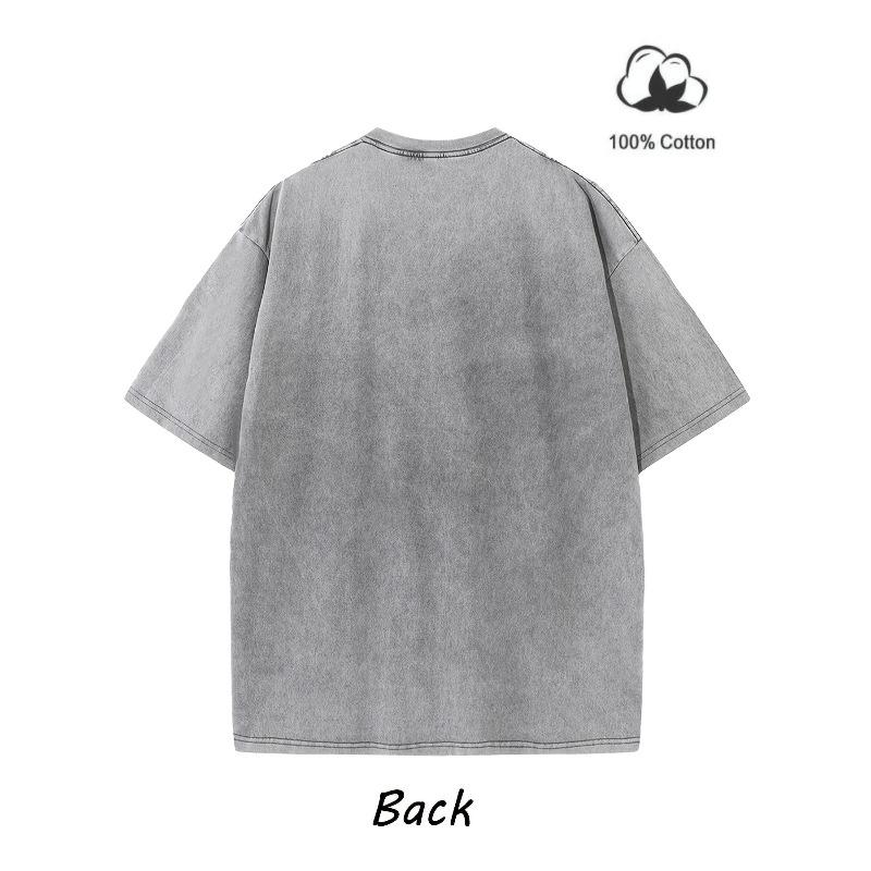 European sizes Men'S Cowboy-Style Shirt Washed Vintage Casual Short-Sleeve Top Round Neck Loose Fit Breathable for Outings