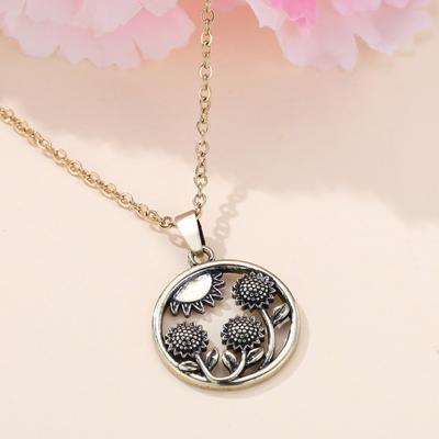 Retro Gold Blackout Sun Sunflower Smooth Round Necklace Fashion Gift Jewelry Necklace