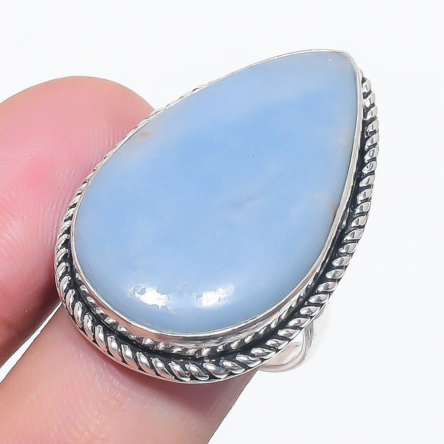 

Натуральный камень Ангелит Драгоценный камень Ювелирное изделие из серебра 925 пробы Кольцо Размер 8.5 E1v17