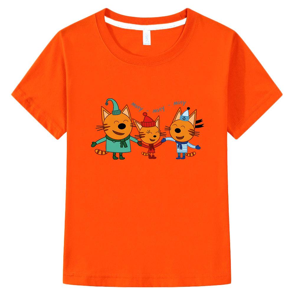 Kid-e-cats Print T Shirt Cartoon Kids T-Shirts Three Kitten Russian Funny Clothing Summer Children Tops Girls Boys Clothes