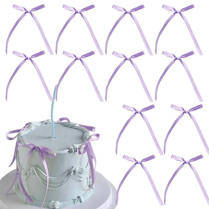 

30pcs Bow Cake Toppers Pink Ribbons Bows for Cake Coquette Themed Bow Cupcake Toppers Pink Bow Birthday Wedding Decorations 30pcs фиолетовый