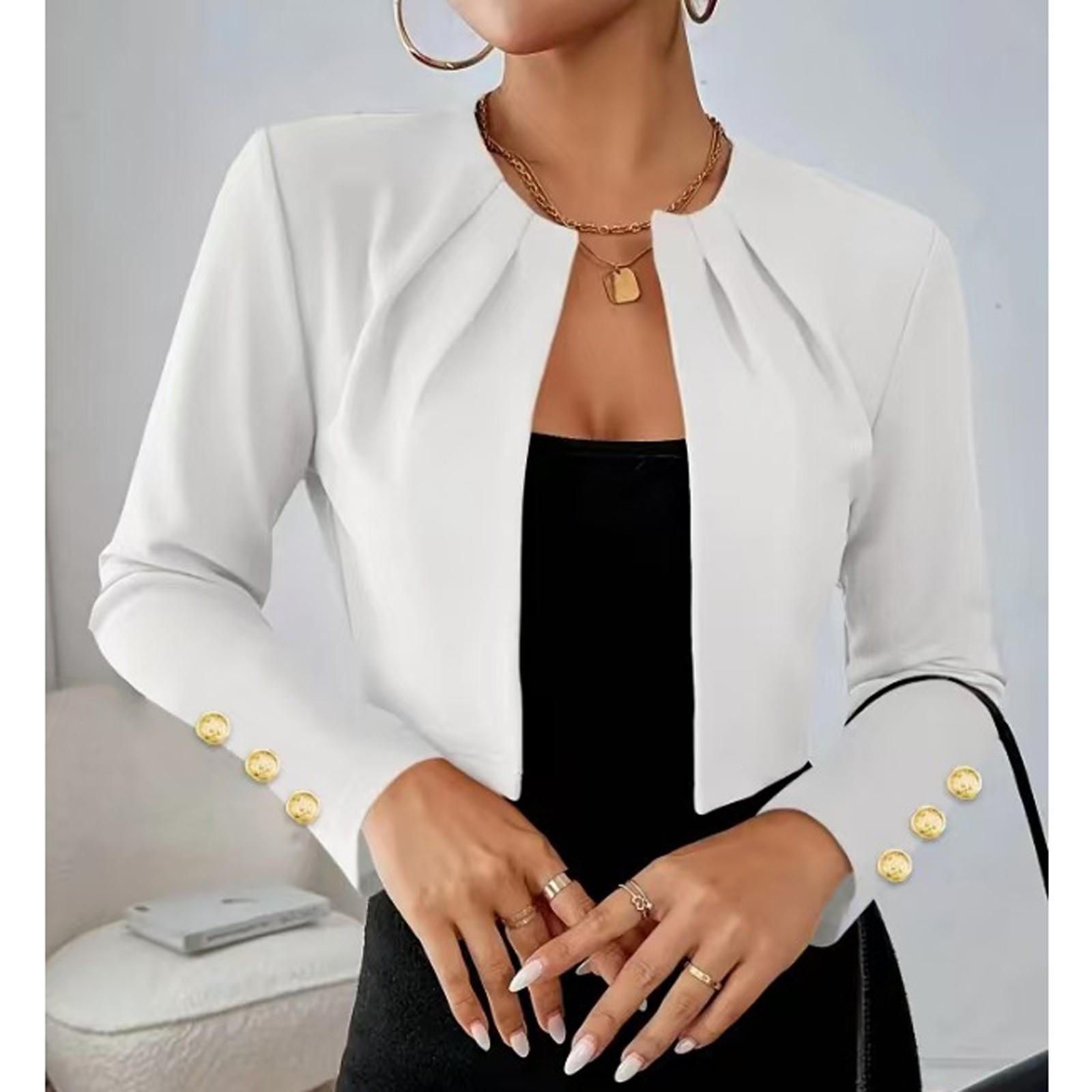 

Женский повседневный однотонный приталенный пиджак-костюм с плиссированным воротником и длинными рукавами XL