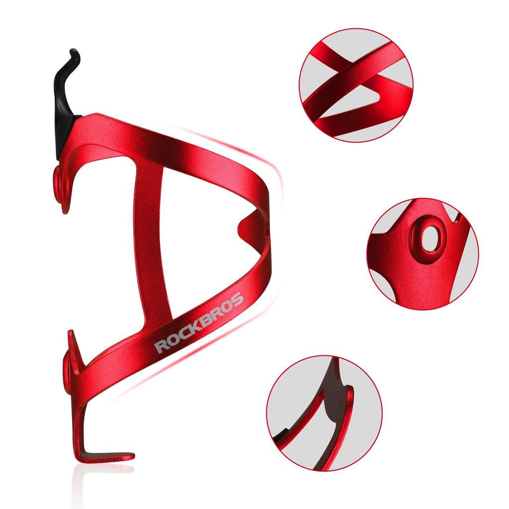 ROCKBROS Bicycle Drink Bottle Cage for Road Aluminum Lightweight and Fits PET and Tool Bottles Holder, Bikes, Alloy, Durable, (Red)