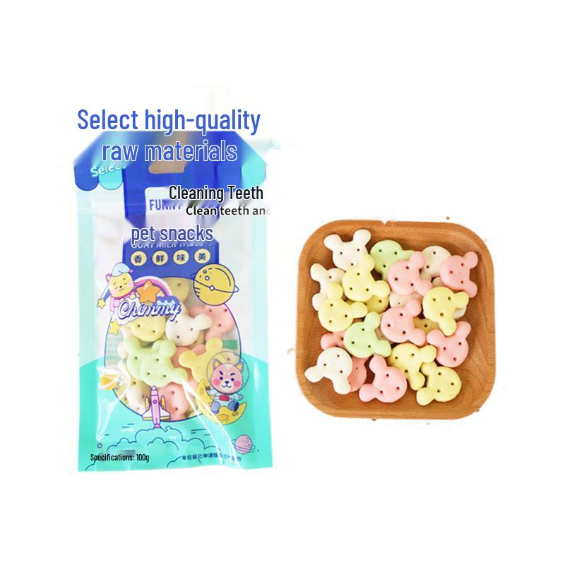Dog Teething Cleaning Biscuits - Multi-Flavor (Chicken, Beef, Calcium, Milk), Deodorizing Mini Buns, 100g