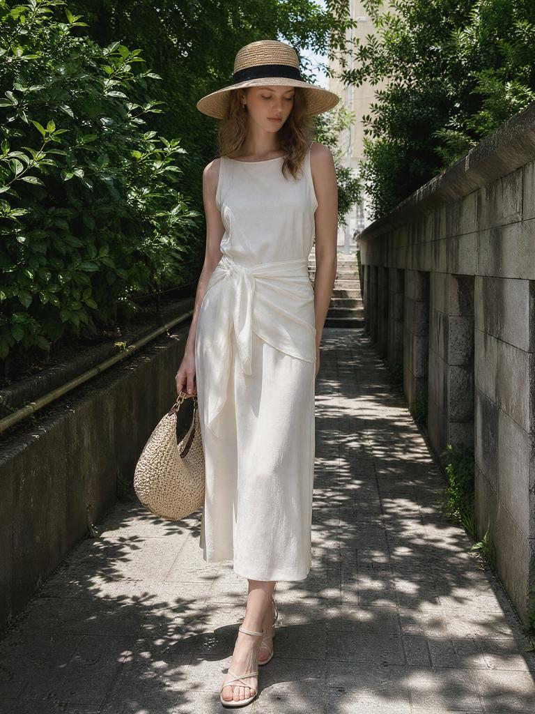 STAY WITH ME Tie Wrap Sleeveless Dress_Cream