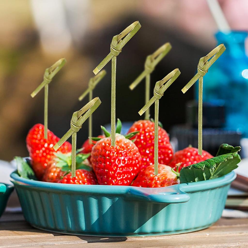 111 Pack Bamboo Knot Cocktail Picks 1.7in Long Fancy Toothpicks with Looped Knot, Food Picks Fruit Drinks Garnish Skewer Sticks