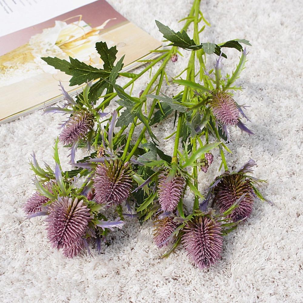 Realistic Artificial Sea Holly Branch Real Touch Fake Flowers  Home Living Room Decor