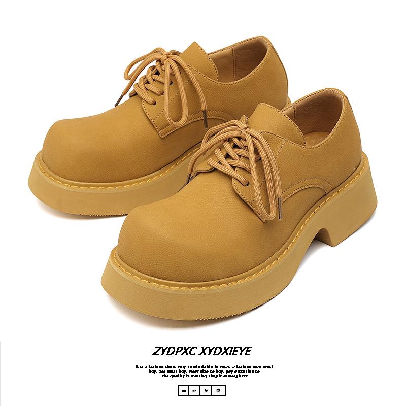 Men's Thick Sole Big Toe Trendy Shoes Mens Casual Leather Derby Shoes Men Lace-up Heightened Shoe 9522-E