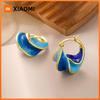 Huitan See Wave Design Blue Oil Hoop Earrings for Women Spiral Shape Modern Fashion Female Earrings Wedding Party Unique Jewelry