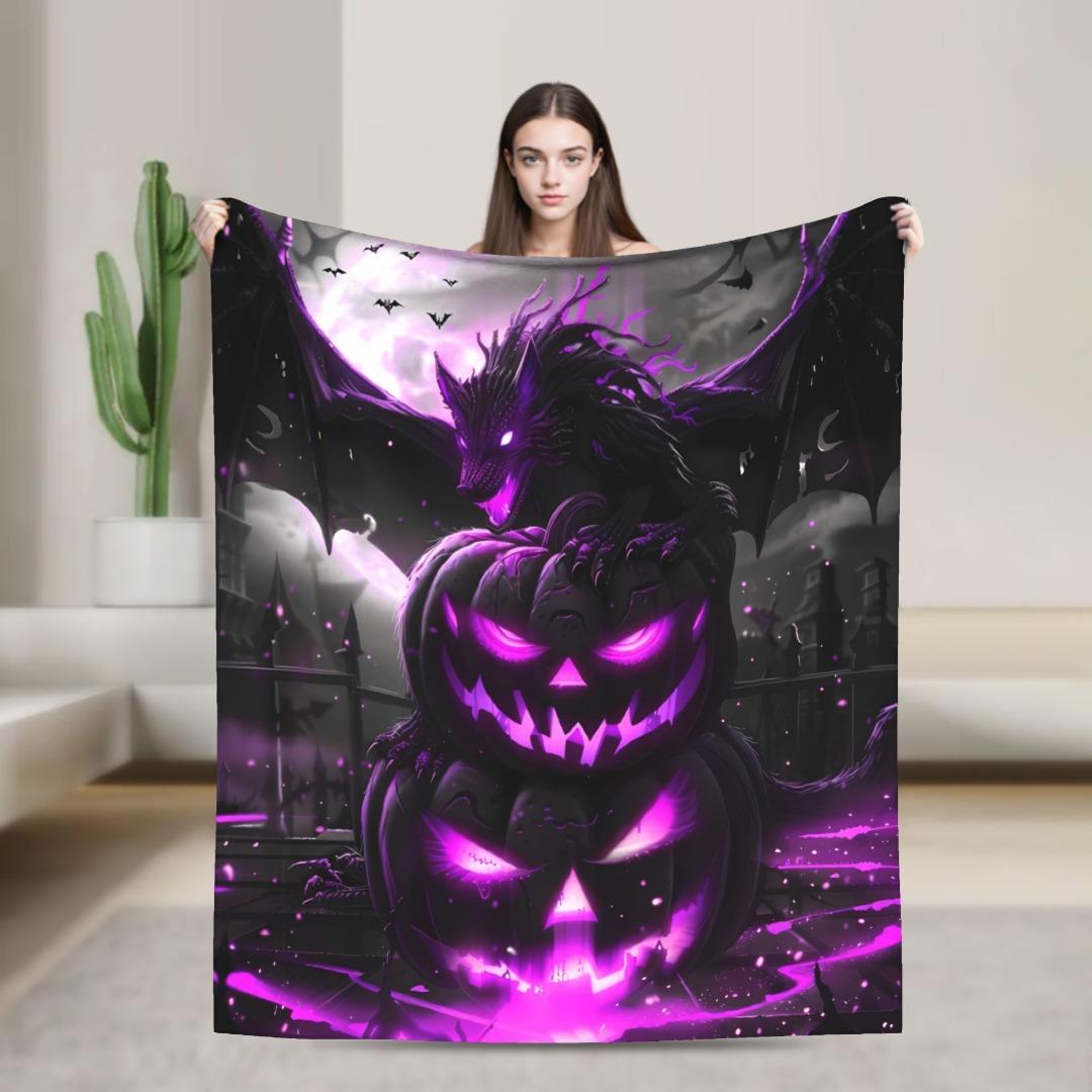 

1pc Black Purple Halloween Blanket Dragon Pumpkin Printed Skin-Friendly Soft Blanket 2025 New for Home Sofa Halloween Decoration Flannel 75 x 100