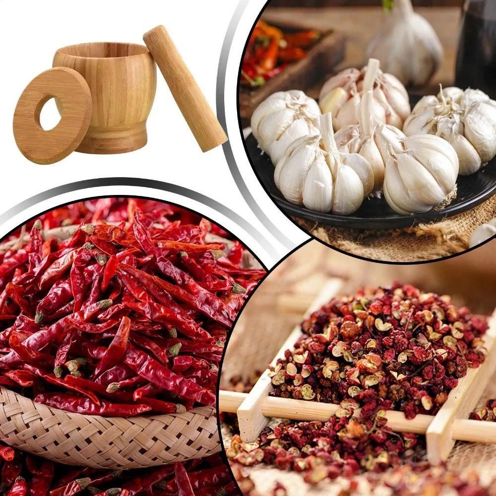 Premium Bamboo Wooden Mortar and Pestle Set Effortless Grinding Garlic Masher  Garlic Crushing