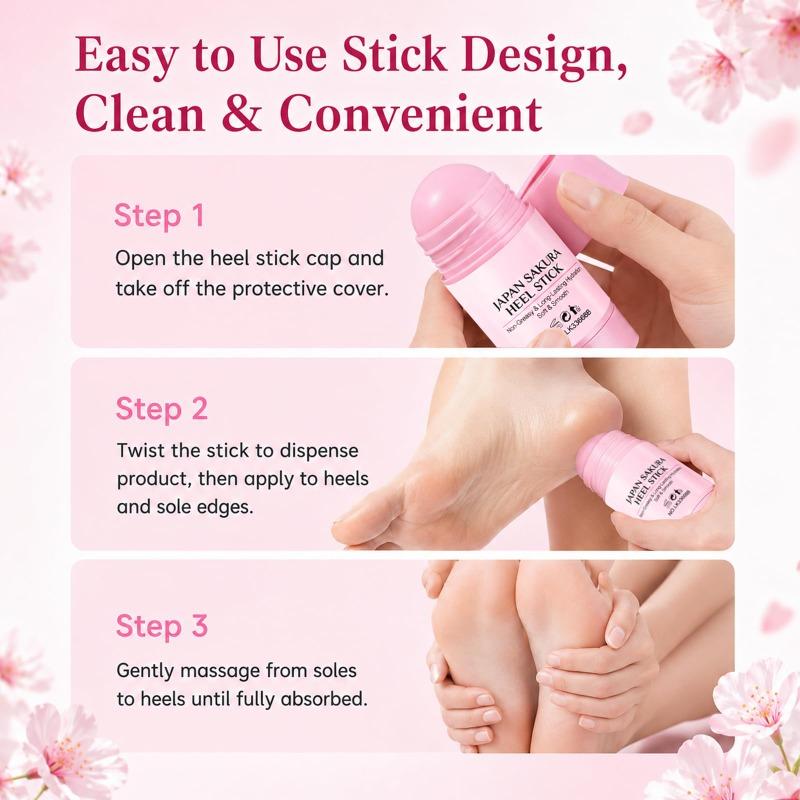 Japan Sakura Fuß- und Fersenstift, Fersenbalsam für trockene, rissige Füße, Spendet Feuchtigkeit und macht Füße, Hände, Fersen, Ellbogen, Knie und mehr tief geschmeidig