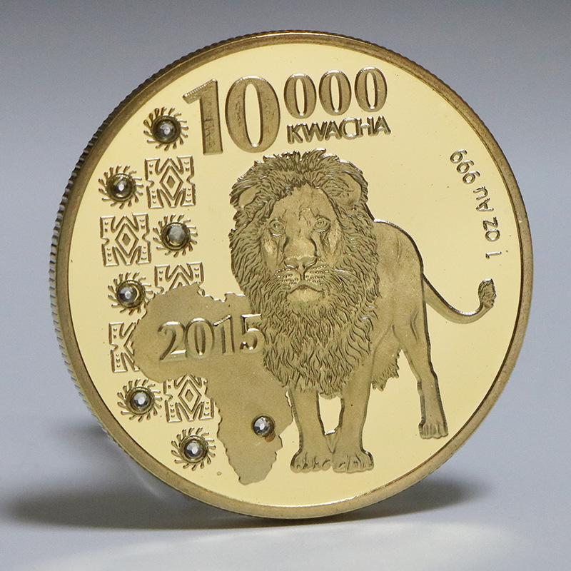 African Zambian commemorative coin, inlaid with leopard gold coins, wildlife elephant commemorative coins, foreign currency, coins
