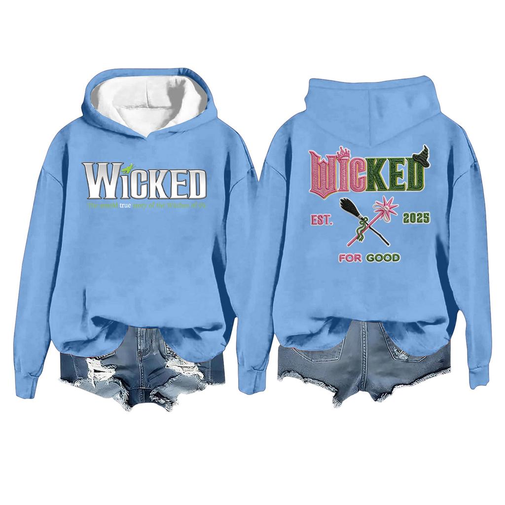 Women's Casual Long Sleeve Pullover Witch Print Hooded Sweatshirt
