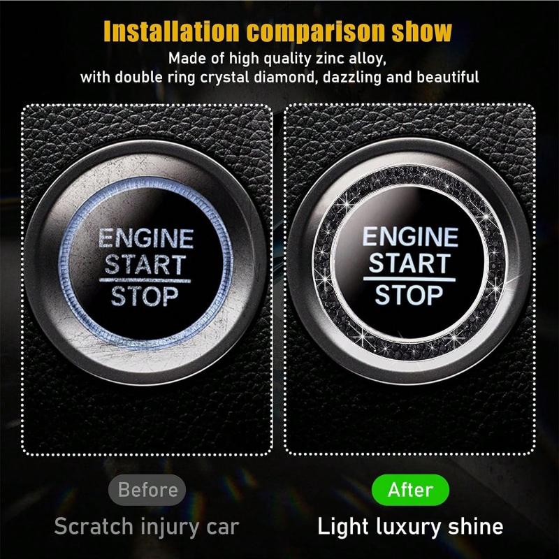 1pc Rhinestone Decor Glass Car One-button Start Decoration Ring