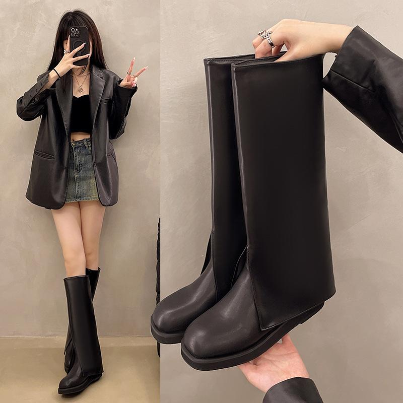 Star round head pants boots blow up the street but knee boots women's music festival skinny boots knight boots