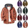 Men's Casual Long-Sleeve Loose-Fit Hooded Plaid Pocketed Shirt