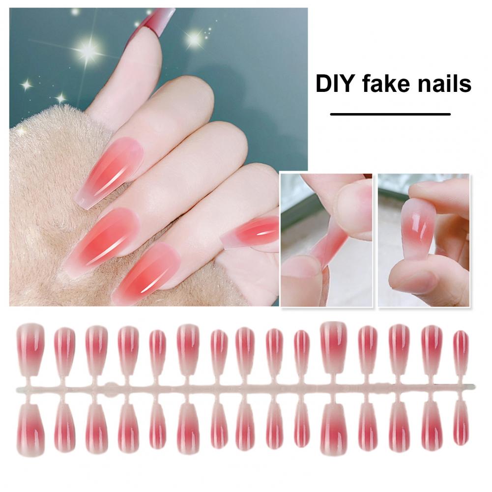 1 Bag Fake Nails Gradient Wearing Nail Blush Handmade Natural Perfect Fitting Trace-less Fake Nails for Natural Curvature