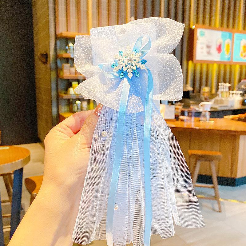 

Детские заколки для волос в виде снежинок из ленты, заколки для волос с бантом из сетки и тюля для девочки-феи принцессы, головной убор для детей, реквизит для фотосъемки