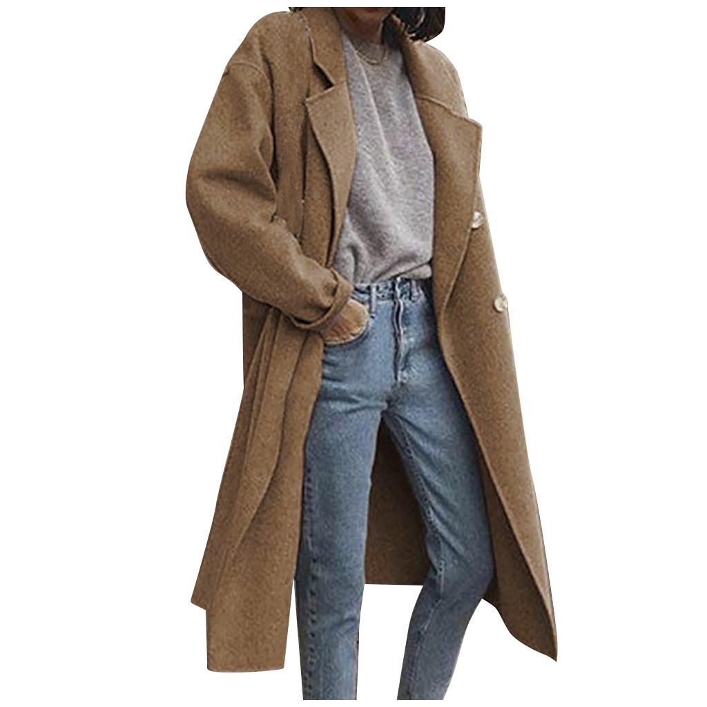 Fashion Women Solid Trench Coat Windbreaker Jacket Coat Double Breasted Overcoat