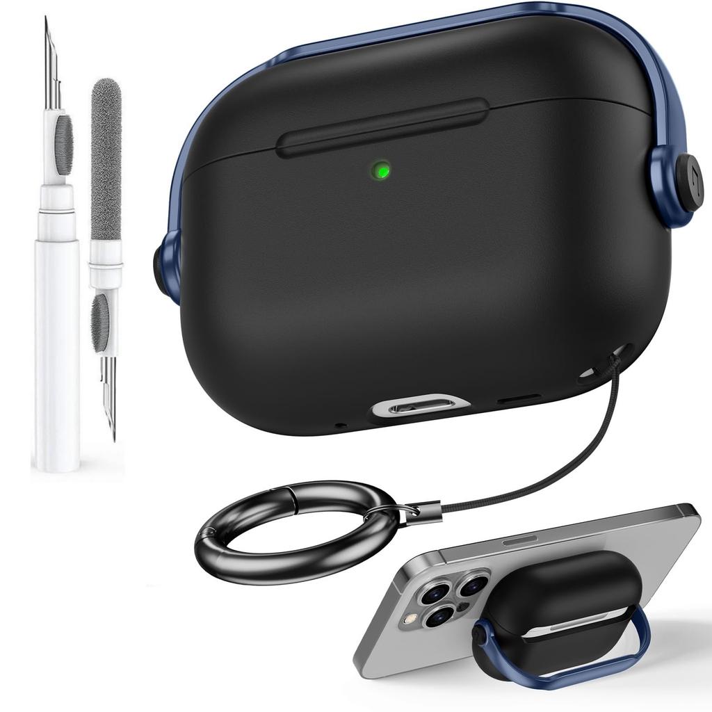 (Black +Red) for Airpods Pro 3 Case Safety Lock Case for Apple Airpods Pro 3 2025 with Phone Stand&Cleaner Kit For Airpods Pro 3