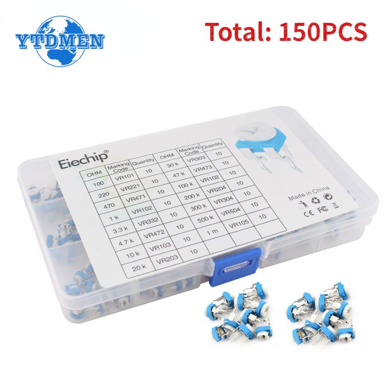 150PCS RM065 Trimmer Potentiometer Variable Resistance Kit 100/220/470/1K/3.3K/4.7K/10K/20K/30K/47K/100K/200K/300K/500K/1M Ohm