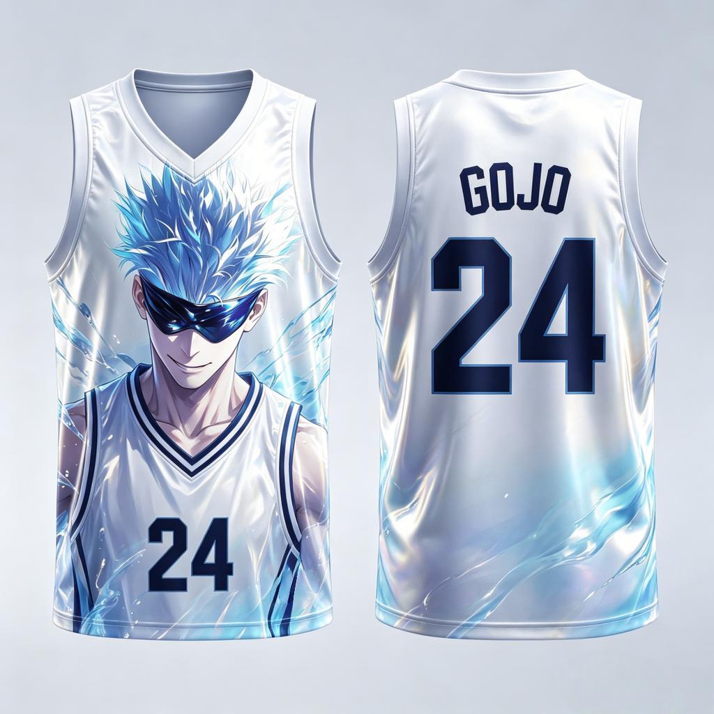 Jujutsu Kaisen Satoru Gojo No.24 Basketball Jersey 3D Print Sleeveless Tank Top Breathable Mesh Anime Streetwear Workout Unisex