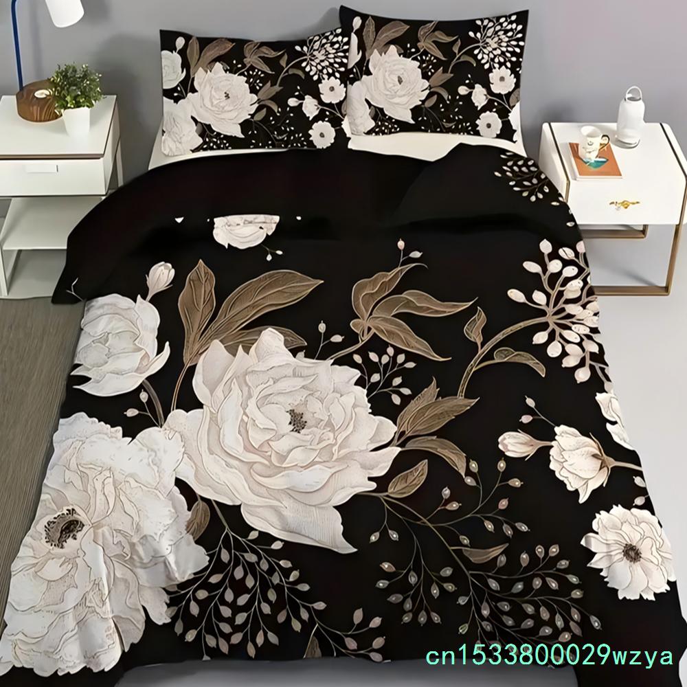 Classic Floral Patter 3D Printed Quilt Cover Retro Elegant Home Textiles Soft Duvet Cover Pillowcases Spring Theme Bedding Set