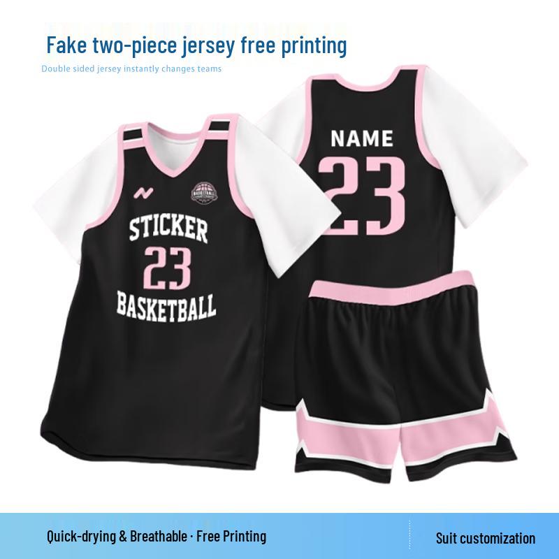 Unisex basketbalový dresový set s falešným dvoudílným designem
