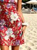 2026 Summer One Shoulder Iris Floral Print Mini Dress, Red Slim Bodycon Beach Sundress