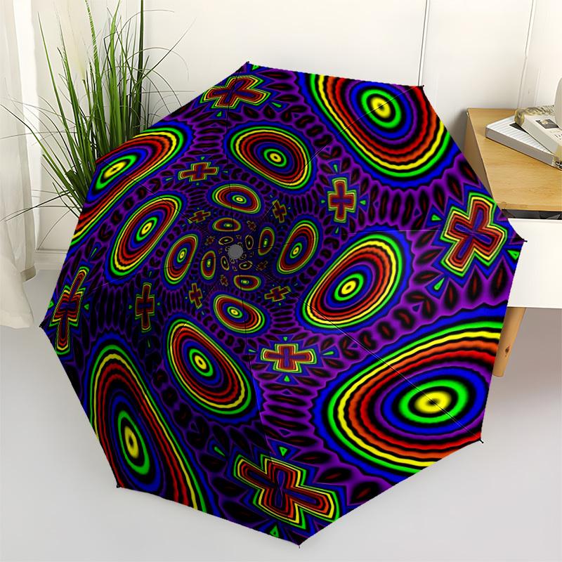 

1pc Psychedelic Circles Automatic Folding Umbrella - Portable Collapsible Design, 8-Rib Iron Frame, Durable Fabric yy251125164