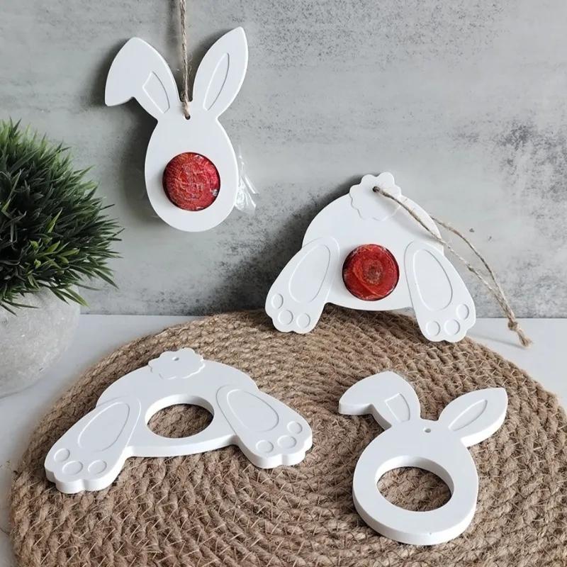 2026 Latest Models Bunny Easter Pendant Silicone Mold DIY Epoxy Resin Mold Egg Rabbit Hanging Tags Plaster Mold Chocolate Holder