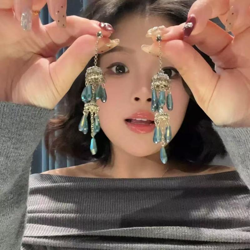 Silver needle zircon round water drop fringed earrings light luxury high-end earrings fashion versatile earrings design sense niche