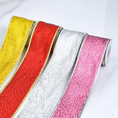 Dekorative Verzierungen Romantisch und Gemütlich Geripptes Bündchen Stickerei Draht Zwiebelstoff Band Weihnachtsband Weihnachtsbaumschleife Glitzerdekoration