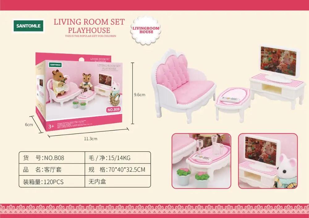 Forest Home Animal Family Mini Rabbit Villa Living Space Kitchen Sleeping Area Garden Micro Furniture Set Girl Pretend Engage With Toy Model